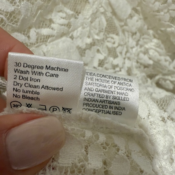 Antica Sartoria Cream Ruffled Tiered Lace Mini Dress with Bishop Sleeves - Picture 7 of 8